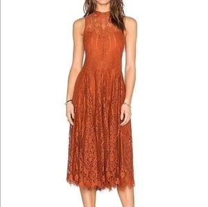 NWT Free People Copper Lace Trapeze Midi Dress Large